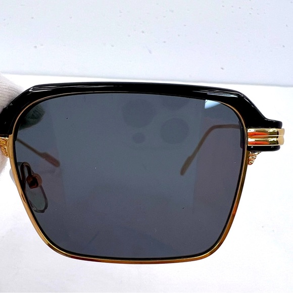 JOHN VARVANTOS GOLD METAL FRAME WITH GLOSSY BLACK ACCENT SUNGLASSES, GREY LENSES - Picture 7 of 14